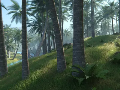 Tropical Palm Forest Environment with Realistic Coconut Trees 3D model