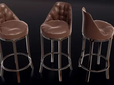 Wooden Bar chair with Leather Seat 3D model