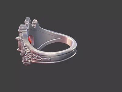 Gothic Church Ring with Gemstone 3D print model