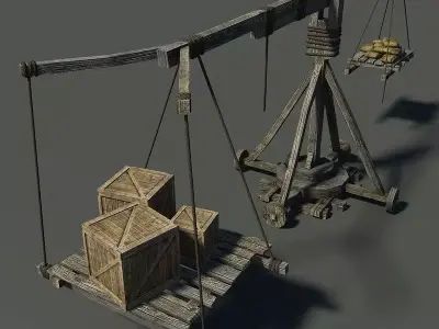 Old Wooden Crane Low-poly 3D model