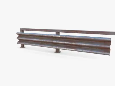 Tileable single sided traffic barrier guardrail V1 weathered Low-poly 3D model