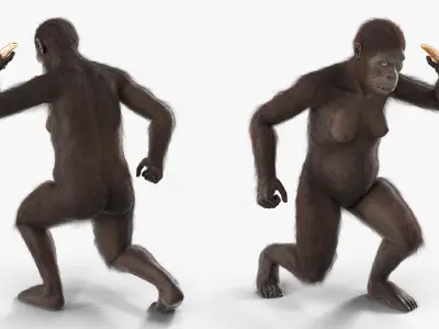  Hominid with Weapon in Attack Pose Fur 