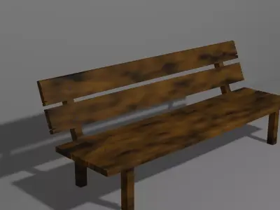 Wooden bench clear old and broken version Low-poly 3D model