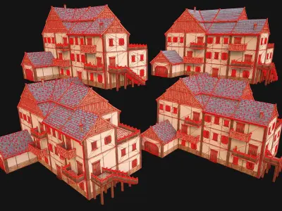 Medieval Town Building Pack 5 Models Low-poly 3D model