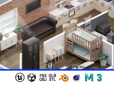 Room 34 Low-poly 3D model