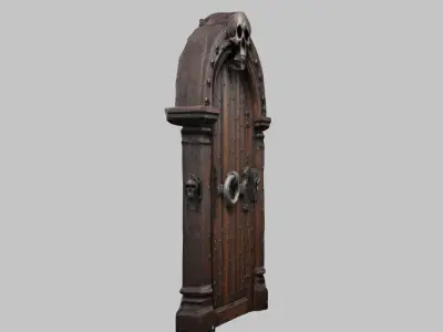 Medieval Fantasy Skull Wooden Door Low-poly 3D model