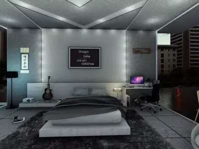 Modern Gray Minimalis Bedroom Design 3D model