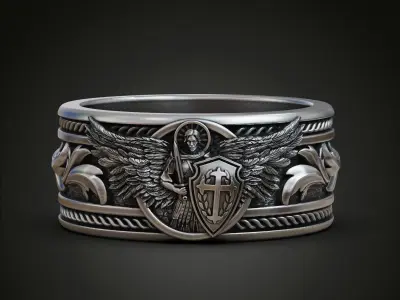 Saint Archangel Michael Baroque Band Ring Detailed Original 3D print model