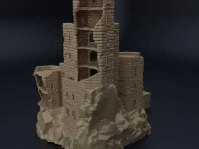 Ruined Old Castle Tabletop Terrain 28 mm 3D print model
