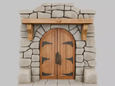 Stone and Wood Hearth Fireplace Low-poly 3D model