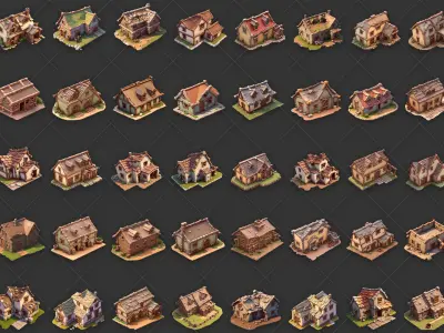 100 Fantasy Village Hut Home House Building Game Asset Texture