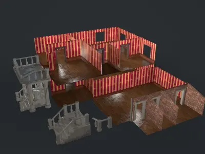 Post-apocalyptic Administrative Building w Interior Low-poly 3D model