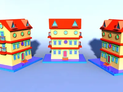 Colorfull cartoon building  Low-poly 3D model