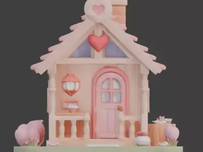 Stylized Valentine House 3D Model Low-poly 3D model