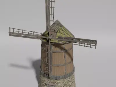 Medieval  windmill Low-poly 3D model