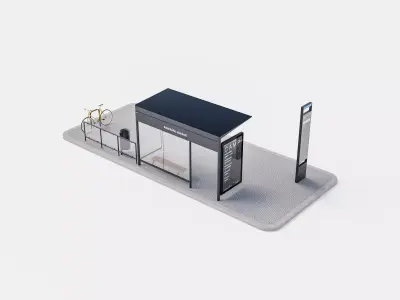 Prague tram and bus stop collection 3D model