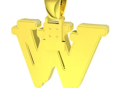 Hip Hop Luxury Diamond Pave Letter W Pendant 177a 3D print model