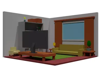 3d lowpoly staff room Low-poly 3D model