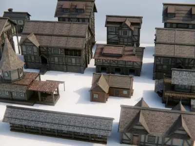 Simple Medieval House Pack Low-poly 3D model
