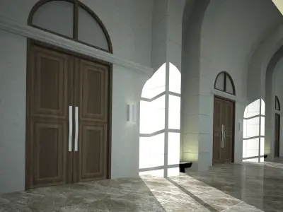 corridor hallway with arches and doors Low-poly 3D model