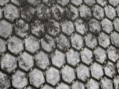 Dirty Hexagonal Metal Plate Transparent PBR Seamless Texture