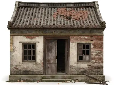 Ancient Rural Chinese House Ruined State 3D Model V01 Low-poly 3D model