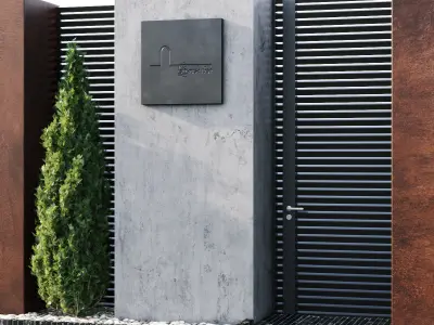 Fence wooden with two doors and tree 3D model