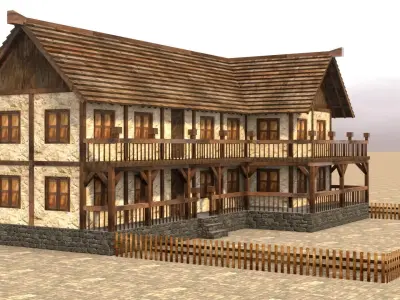 Low poly fantasy village building Low-poly 3D model