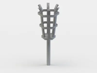 Torch wooden basket Low-poly 3D model