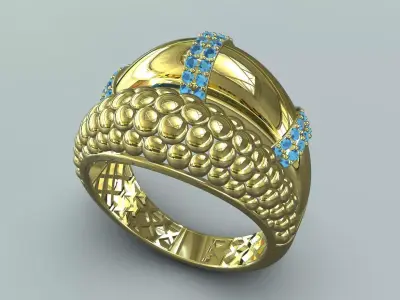 Bold Beaded Dome Bypass Ring 14K Gold 3D print model