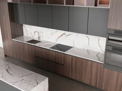 Contemporary wooden kitchen 3D model