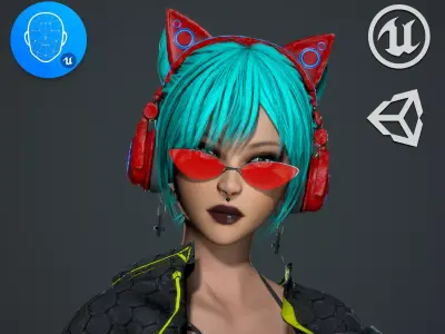 Cyberpunk Sniper Girl - Game Ready Low-poly 3D model