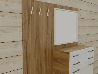 Furniture wooden cabinet with drawers and mirror 3D model