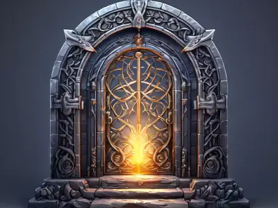 Fantasy Ornate Glowing Metal Gate Low-poly 3D model