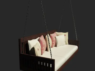 Swing wooden bed with pillows Free 3D model