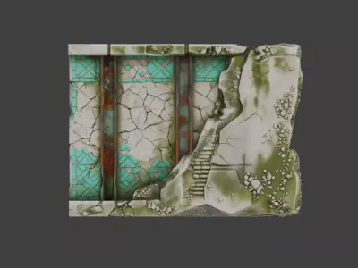 Ancient Ruined Stone Wall with Turquoise Low-poly 3D model