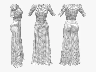 Royal Shoulder Long Dress Low-poly 3D model