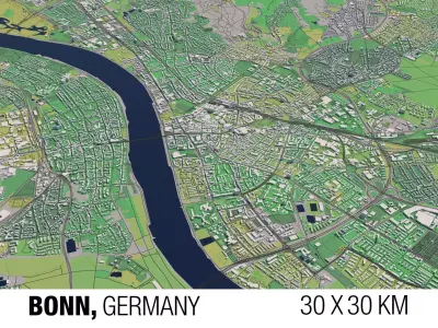Bonn Germany 30x30km 3D City Map 3D model