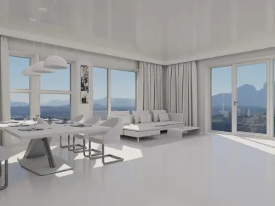 Interior living room with wooden floors and windows 3D model