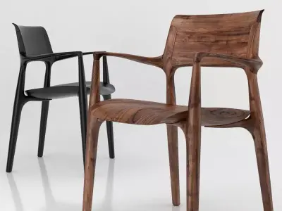 Easy modern walnut dining chair 3D model