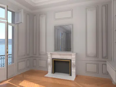  Haussmann Living Room Interior with French Windows White 