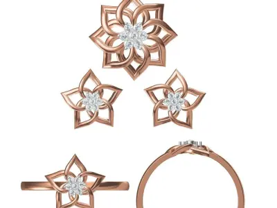 Light Minimalist Diamond Ring Earrings Pendant Set 3D print model