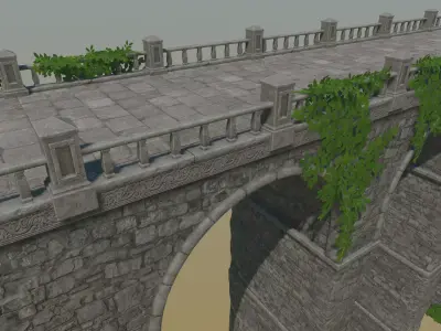 Ancient Stone Bridge - Modular Game Props Low-poly 3D model