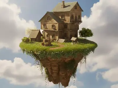 Floating Island House Low-poly 3D model