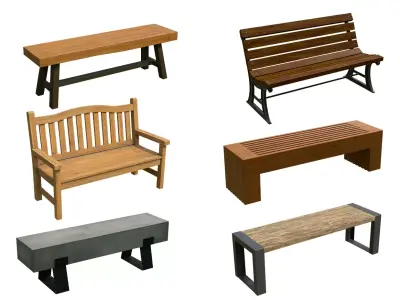 Modern Bench Set  Free low-poly 3D model