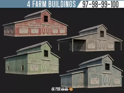 97-98-99-100 - Farm Buildings 4K PBR GameReady Low-poly 3D model