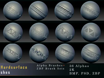 36 Sci-Fi Hardsurface Trim Brushes 3D model