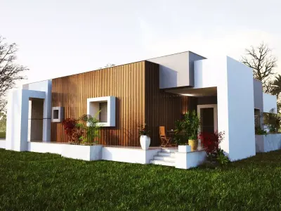 3D Model Modern House on Open Plot Low-poly 3D model