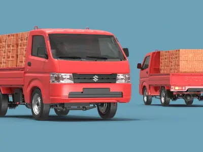  Red Suzuki Carry Truck with a Load of Bricks 