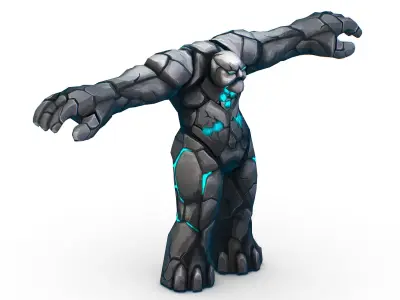 Big Grey Stone Golem Monster Giant Mining Heroes Rock Low-poly 3D model